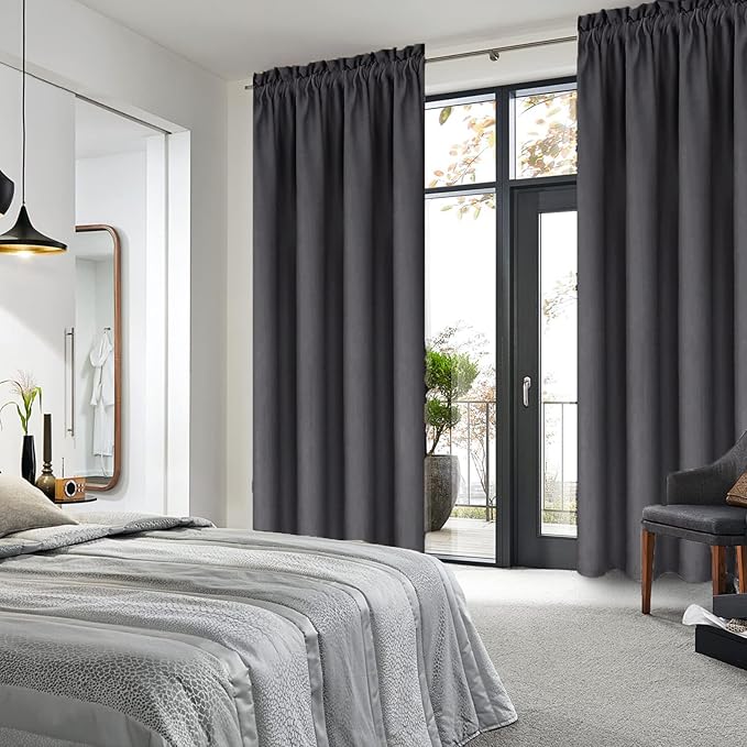 DWCN Blackout Curtains for Bedroom 84 inches Long 2 Panels Set, Solid Thermal Insulated Energy Saving Rod Pocket Window Treatment Curtains Blackout Drapes (W38 x L84 Inch, Dark Grey)