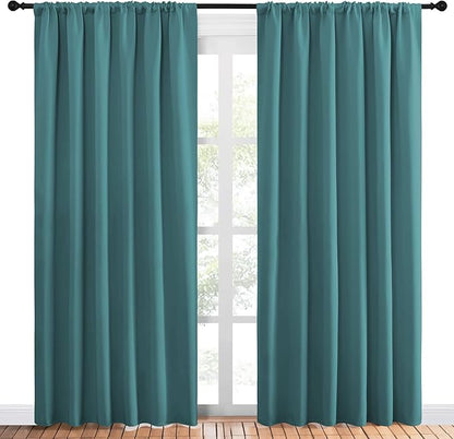NICETOWN Living Room Curtains, Window Curtain Panels, Thermal Insulated Solid Rod Pocket Blackout Draperies/Drapes (Sea Teal, One Pair, 70 by 84-inch)