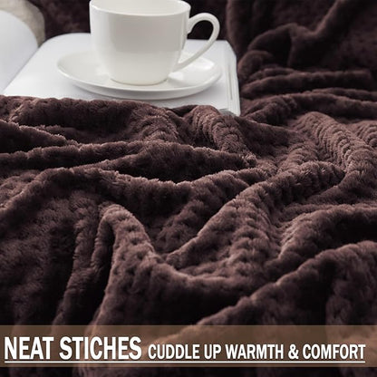 Exclusivo Mezcla Fleece Bed Blanket Twin Size, Super Soft and Warm Blankets for Couch, Sofa and Bed Waffle Textured, Cozy, Fuzzy and Lightweight (Coffee, 90x66 Inches)