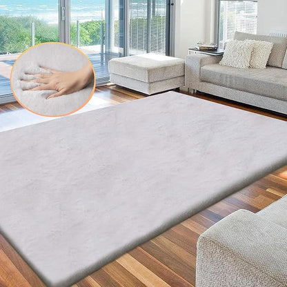 ORINOVA Faux Fur Rug 6x9 Plush Washable Area Rugs for Bedroom Fluffy Rabbit Fur Rug for Living Room Light Grey Rugs Teen Room Home Decor Rectangle