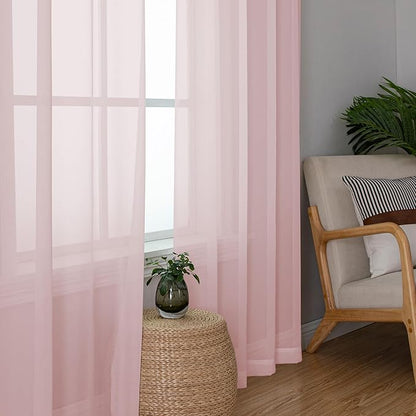 Simplebrand Blush Sheer Curtains 90 Inches Long 2 Panels, Light Filtering Rod Pocket Solid Color Window Sheer Curtain Panels, Elegant Curtains & Drapes for Living Room, Bedroom, 42" W x 90" L