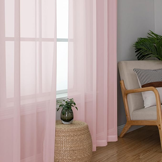 Simplebrand Blush Sheer Curtains 72 Inches Long 2 Panels for Living Room, Rod Pockets Airy Window Treatments Voile Sheer Black Curtains Panels Lightweight for Front Back Patio Glass Door, 42" Width