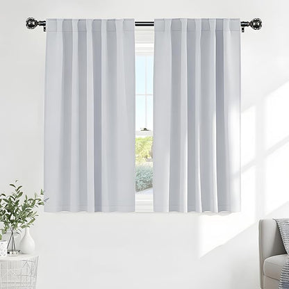 PONY DANCE White Curtains 45 Inches Long - Room Darkening Drapes with Back Tabs & Rod Pocket Design Window Treatments Panels for Decoration, 52 x 45 Inches, Greyish White, 2 PCs