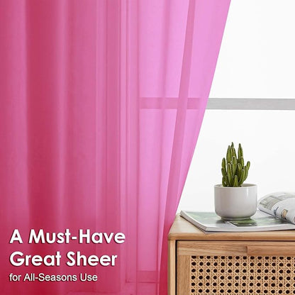 OVZME Sheer Curtains 63 inch Length 2 Panels Set for Bedroom Living Room, Elegant Light Filtering Sheer Curtains, Soft Airy Dual Rod Pocket Window Drapes, Each 42W x 63L Inches, Hot Pink