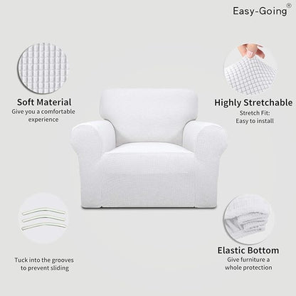 Easy-Going Stretch Chair Sofa Slipcover 1-Piece Couch Sofa Cover Furniture Protector Soft with Elastic Bottom for Kids, Pet. Spandex Jacquard Fabric Small Checks (Chair, Snow White)