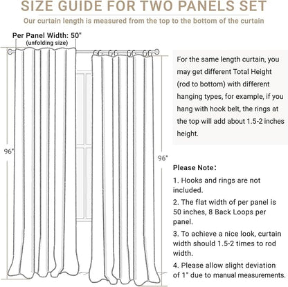 100% Blackout Shield Linen Blackout Curtains for Bedroom 96 Inches Long, Back Tab/Rod Pocket Living Room Drapes, Thermal Insulated Blackout Curtains 2 Panels Set, 50" W x 96" L, Beige