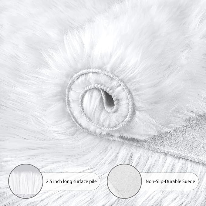 Ciicool Faux Sheepskin Rugs Soft Faux Fur Rug White Fluffy Chair Couch Cover Fuzzy Carpet for Bedroom Floor Sofa Living Room 2x3 Feet