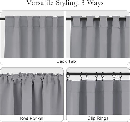 PONY DANCE Blackout Window Curtains Set - 42 W x 72 Inches L, Silver Grey Window Drapes Thermal Curtain Rod Pocket Room Darkening Panels/Light Blocking for Living Room, 2 PCs