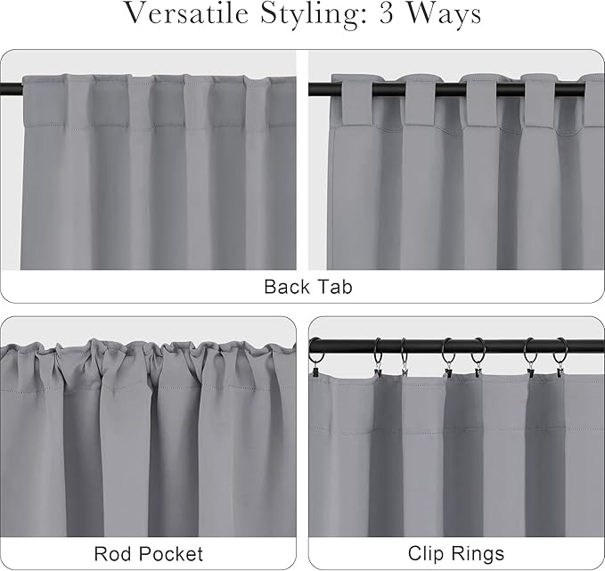 Pony Dance Blackout Curtains Thermal Insulated Window Treatment Panels Room Darkening Shade Drapes for Living Room Back Tab/Rod Pocket Bedroom Draperies, 55 x 120 Inch, Silver Grey, 2 Panels
