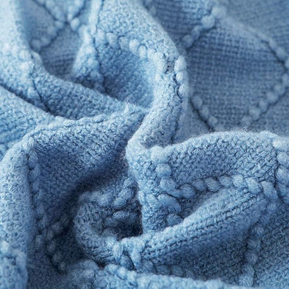 BOURINA Blue Throw Blanket 60x80 Inches Throw Textured Solid Soft Sofa Throw Couch Knitted Decorative Blanket