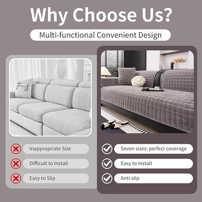 Velvet Couch Cover, Washable Sectional Sofa Cover, Anti Slip Sofa Slipcover for 3 Cushion Couch Sofa L Shaped Armrest Backrest, Furniture Protector Covers for Pets Kids(Dark Grey, Only 1 PCS)