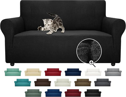 ZNSAYOTX Super Stretch Couch Cover Love Seat Sofa Covers for Living Room Dogs Pet Friendly Furniture Protector Spandex Loveseat Slipcovers with Anti Slip Foam Sticks (Black, Loveseat)