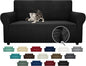 ZNSAYOTX Super Stretch Couch Cover Love Seat Sofa Covers for Living Room Dogs Pet Friendly Furniture Protector Spandex Loveseat Slipcovers with Anti Slip Foam Sticks (Black, Loveseat)