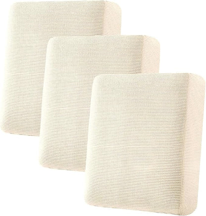 H.VERSAILTEX Super Stretch Individual Seat Cushion Covers Sofa Covers Couch Slipcover Sets Thick Jacquard Textured Twill Fabric (3 Piece Sofa Cushion Covers, Cream)