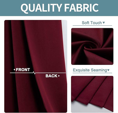 ChrisDowa Burgundyout Curtains 70 inches Wide for Bedroom - 2 Panels Set Extra Wide Grommet Thermal Insulated Room Darkening Curtains for Living Room (Burgundy, 70 x 63 Inch)