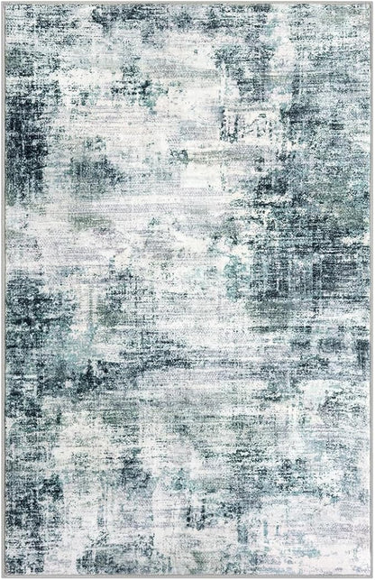 IOHOUZE Abstract Area Rugs 9x12 Ft Washable Large Rugs for Living Room, Non Slip Rubber Backed Dining Room Rug, Printed Faux Wool Rugs for Bedroom, Floor Carpet for Nursery Playroom, Sage Grey