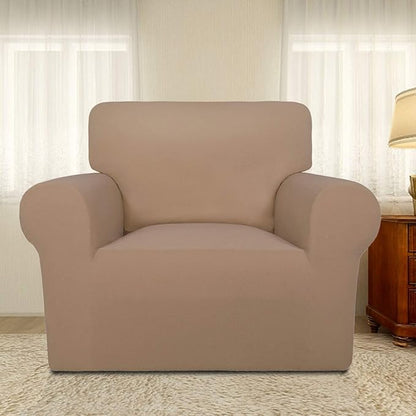 PureFit Super Stretch Chair Sofa Slipcover – Spandex Non Slip Soft Couch Sofa Cover, Washable Furniture Protector with Non Skid Foam and Elastic Bottom for Kids, Pets （Chair, Camel）