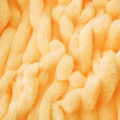 Light Yellow Fleece Throw Blanket 50”×60” for Couch Sofa Bed,Super Soft Cozy Plush Microfiber Flannel Blanket with Stripes Design Lightweight for Adults Woman Girls