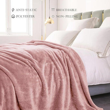 Exclusivo Mezcla Plush Fuzzy Fleece Bed Blanket Queen Size, Super Soft, Fluffy and Warm Blankets for Couch, Bed, All Season (Dusty Pink, 90x90 inches)