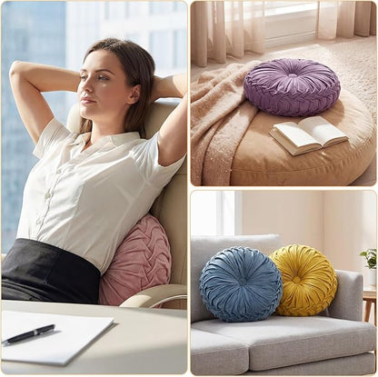 Kathfly Set of 4 Decorative Round Pleated Throw Pillows, Classy Velvet Pumpkin Round Throw Pillows, Decorative Floor Pillow for Bed Chair Home Sofa Decor, 14" Diameter (Easter Color)