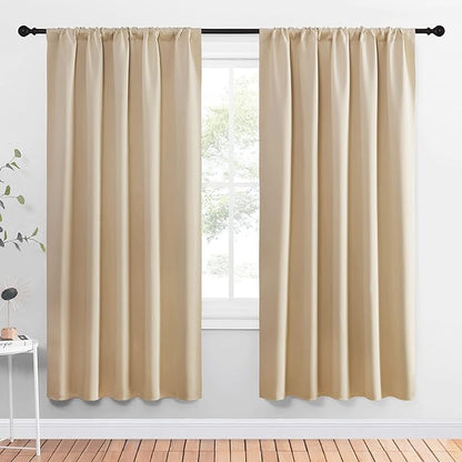NICETOWN Room Darkening Curtains for Bedroom - Triple Weave Home Decoration Thermal Insulated Solid Drapes for Kitchen (Biscotti Beige, Set of 2 Panels, 52 x 72 Inch)