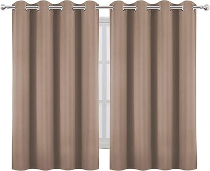 LEMOMO Cappuccino Blackout Curtains/52 x 45 Inch Length Set of 2 Panels Grommet Short Bedroom Curtains