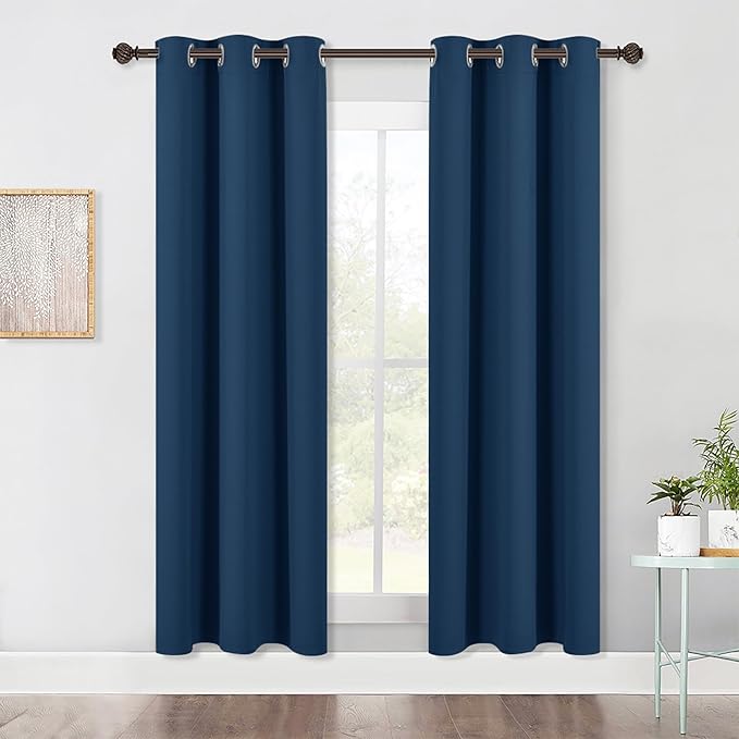 NICETOWN Blackout Window Curtains 70" L, 2 Panels, 34 inch, Moroccan Blue, Grommet Top Room Darkening Thermal Insulated Vertical Window Drapes Modern for Flat/Apartment