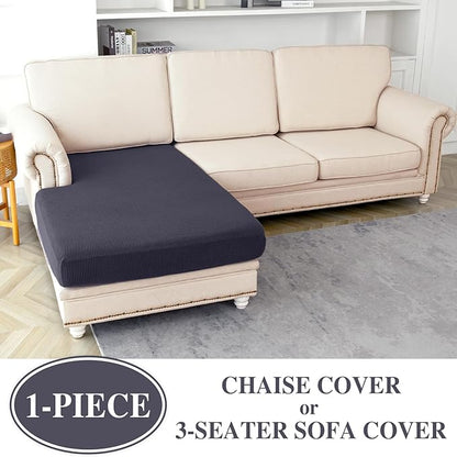 Chaise Couch Cushion Cover Washable Separate Seat Stretch Sectional Sofa Slipcover (1 Piece for Chaise or Sofa 3-Seater, Dark Grey)