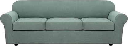 H.VERSAILTEX 4 Piece Stretch Sofa Covers for 3 Cushion Couch Covers for Living Room Furniture Slipcovers (Base Cover Plus 3 Seat Cushion Covers) Thicker Jacquard Fabric (Large Sofa, Sage)