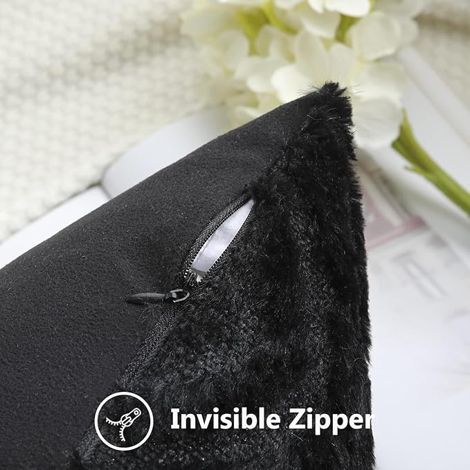 decorUhome Throw Pillow Covers 22x22 Inch Set of 2, Soft Plush Faux Wool Black Solid Couch Pillow Covers, Accent Euro Sham Farmhouse Neutral Square Pillow Cases for Sofa Bed Living Room