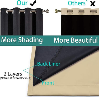 Yakamok Beige 100% Blackout Curtains, Thermal Insulated Total Blackout Drapes for Bedroom, Heat Blocking Window Curtains for Living Room(42Wx63L, 2 Panels)