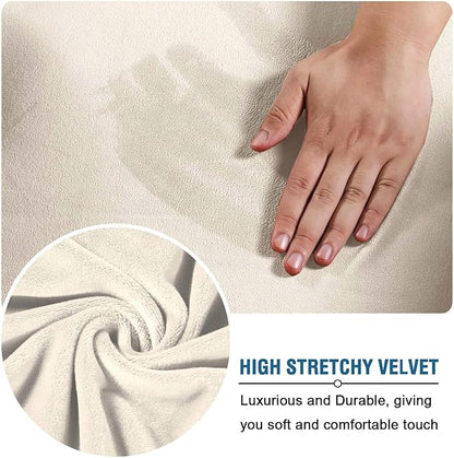 H.VERSAILTEX Real Velvet Plush 3 Piece Stretch Sofa Covers Couch Covers for 2 Cushion Couch Sofa Slipcovers Width Up to 90 Inch Feature Thick Soft Stay in Place (Large Sofa, Ivory)