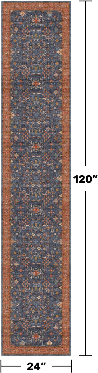 Hazo Haus Navy Blue Washable Hallway Runner Rug 2x10 Non Slip Rugs for Kitchen, Mudroom, Bathroom, Hall Way - 10 ft Long Dark Boho Geometric Decor, Fade & Stain Resistance