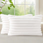 decorUhome Summer Cozy Faux Fur Throw Pillow Covers 12x20 Set of 2 Decorative Soft Plush Striped Lumbar Modern Farmhouse Boho Couch Pillow Cases with Velvet Back for Sofa Bed Living Room, White
