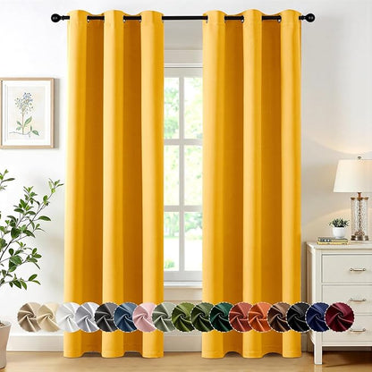 MIULEE Yellow Blackout Curtains for Bedroom Living Room 84 Inches Long 2 Panels, Thermal Insulated Room Darkening Drapes Solid Grommet Noise Reduction Light Blocking Window Treatments 40x84 inch