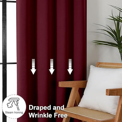 Simplebrand Ava Burgundy Blackout Curtains for Bedroom 63 Inch Length 2 Panels Set, Nursery Thermal Insulated Energy Saving Rod Pocket Window Treatment Curtains Blackout Drapes, W40 x L63 Inch