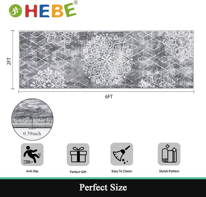 HEBE Hallway Runner Rug 2'x6' Washable Vintage Distressed Area Rugs Non Slip Laundry Rug Runner Boho Floor Carpet Runners for Hallways Entryway Laundry Room Kitchen Bathroom