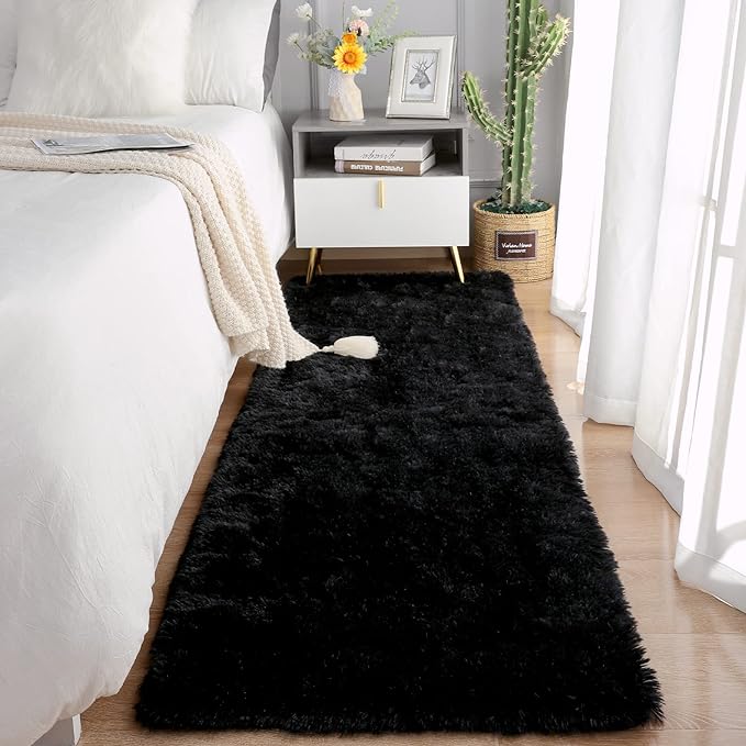 Chicrug Soft Runner Rugs for Bedroom Living Room Plush Fluffy Rug 3x10 Feet, Shag Furry Area Rug Carpet Non Shedding for Nursery Children Kids Girls Room Home Decorative, Black