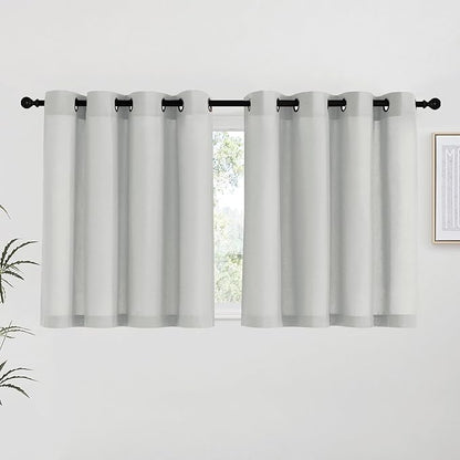 NICETOWN Gray Linen Kitchen Curtains 36 inch Length, Decorative Thick Flax Small Window Treatments Privacy Assured with Light Filtering for Bedroom/Bathroom, W55 x L36, 2 Panels