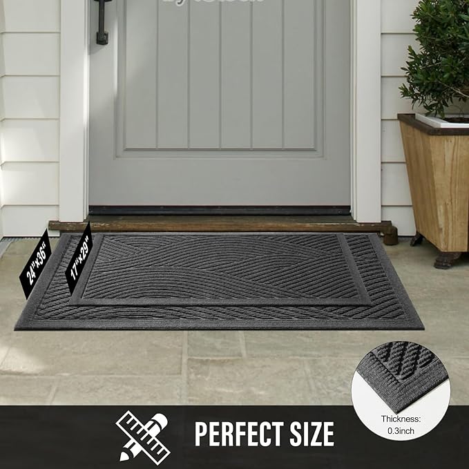 HIYARD Sturdy Front Door Mat, Absorbent Muddy Dirt Resist Welcome Door Mats Outdoor Indoor, Stain and Fade Resistant, Non-Slip Backing Entry Mat Low Profile Doormat for Entryway, 36×24, Grey