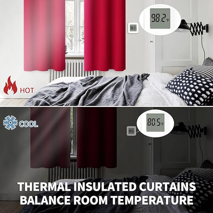 BGment Room Darkening Curtains 72 Inches Long - Grommet Thermal Insulated Drapes Window Treatment Curtains for Bedroom, 2 Panels, 52 x 72 Inch, Red