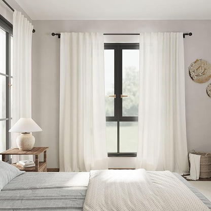 Nanspring Cream 80 inch Linen Curtains for Doorway Semi Sheer Light Filtering Curtains Panels Back Tab and Rod Pocket Modern Neutral for Bedroom Living Room 34 x 80 Inch, 2 Panels