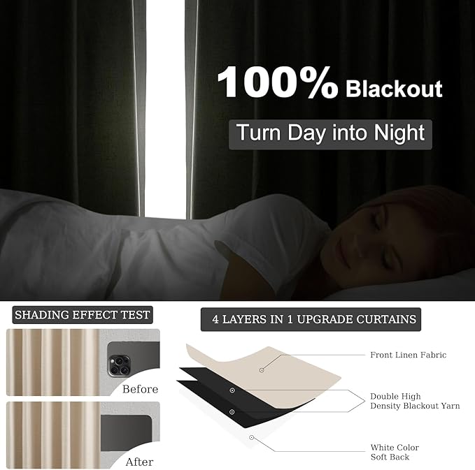 78 Inch Custom Made Curtains for Sliding Door Closet Doors 100% Blackout Curtains for Living Room Bedroom Back Tab Pleated Heat Blocking Insulated Drapes Heat Neutral White (W52" x L78") 2 Panels
