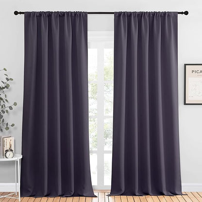 NICETOWN Blackout Curtains for Living Curtains, Greyish Purple, 2 Panels, 52 by 95, Room Darkening Window Curtain Panels, Easy-Care Solid Thermal Insulated Draperies/Drapes for Daughter Room