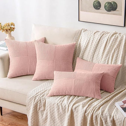 MIULEE Pink Decorative Lumbar Throw Pillow Covers 12x20 Inch for Couch Bed Sofa Valentines Day Pack of 2 Boho Farmhouse Throw Pillows Soft Cross Corduroy Patchwork Textured Cushion Cases