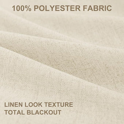 100% Blackout Shield Linen Blackout Curtains for Bedroom 84 Inches Long, Back Tab/Rod Pocket Living Room Drapes, Thermal Insulated Blackout Curtains 2 Panels Set, 50" W x 84" L, Light Cream