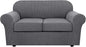 H.VERSAILTEX 3 Piece Stretch Sofa Covers for 2 Cushion Loveseat Couch Covers for Living Room Furniture Cover (Base Cover Plus 2 Seat Cushion Covers) Thicker Jacquard Fabric(Medium Sofa, Grey)