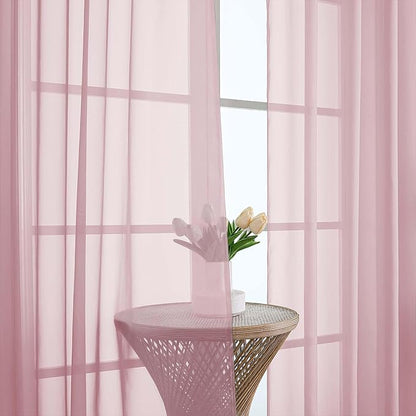 Chyhomenyc Blush Pink Sheer Curtains 90 Inches Long 2 Panels, Light Filtering Blush Pink Curtains for Living Room, Soft Gentle Voile Rod Pocket Bedroom Window Drapes, 59Wx90L Inch, 2PCS
