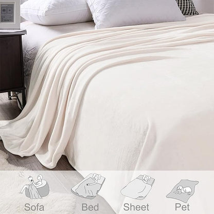 Exclusivo Mezcla Fleece Throw XL Blanket for Couch, Sofa, Super Soft and Warm Ivory Blankets, All Season, Cozy, Plush, Lightweight, 50x70 Inches