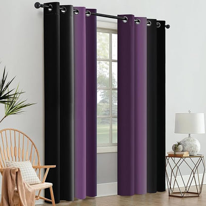 SimpleHome Ombre Room Darkening Curtains 84 inches Length for Bedroom,Grommet Gradient Light Blocking Purple and Black Window Curtains for Living Room,2 Panels, 52x84 inches